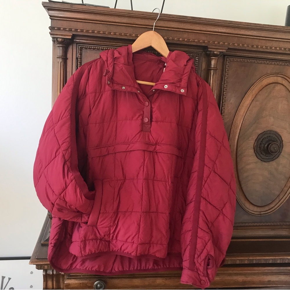 Red Quilted Pullover Jacket Free People